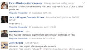 Comentarios sobre los productos Fuxion